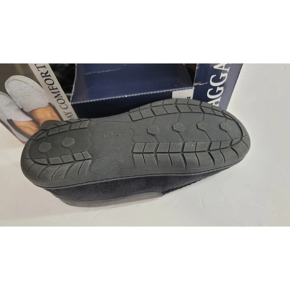 Haggar Slippers Mens Medium 8-9 Black Microsuede Fleece-Lined‎ Venetian $52 NEW